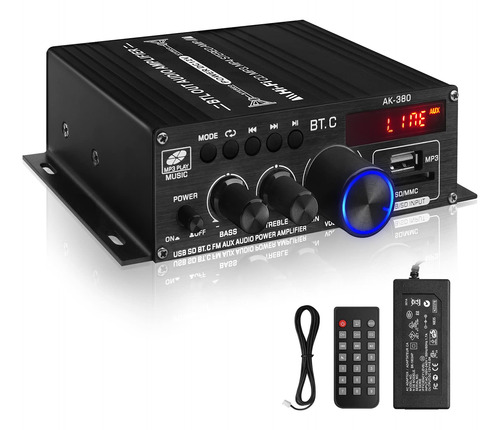 Ak-380 Usb Sd Bt.c Fm Aux Amplificador De Potencia De Audio