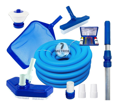 Kit Limpeza Piscina 7m  De Mangueira Teste Cl Ph + Cabo 2m