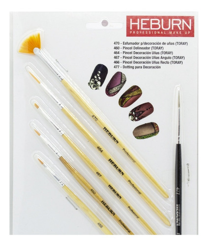 Heburn Kit X 5 Pinceles + Dotting Decoración Uñas Cod 1407