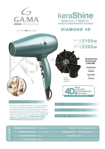 Secadora De Cabello Gama Diamond 4d Kerashine