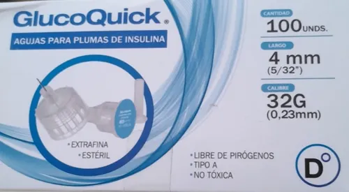 Aguja Para Pluma De Insulina Glucoquick 4 Mm 32g X 100 Un.