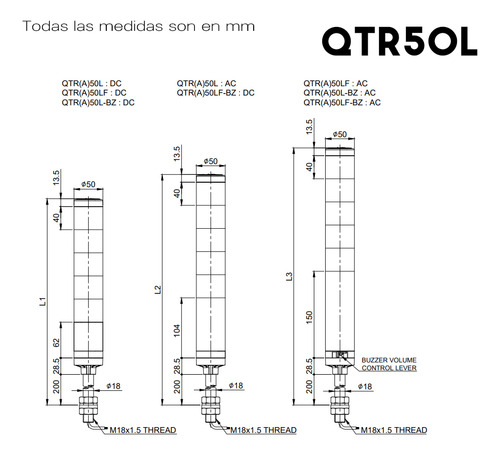 Columna De Led 24v Ambar Qlight Qtr50lf-1-24-a