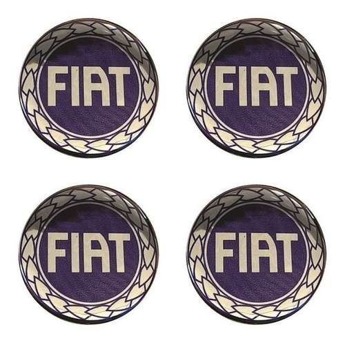 Kit 4 Emblema Adesivo Resinado Fiat Azul Calota 48mm