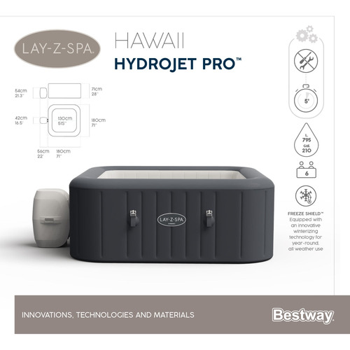 Hot Tub Inflable Hawaii Hidromasaje 6 Pers Bestway