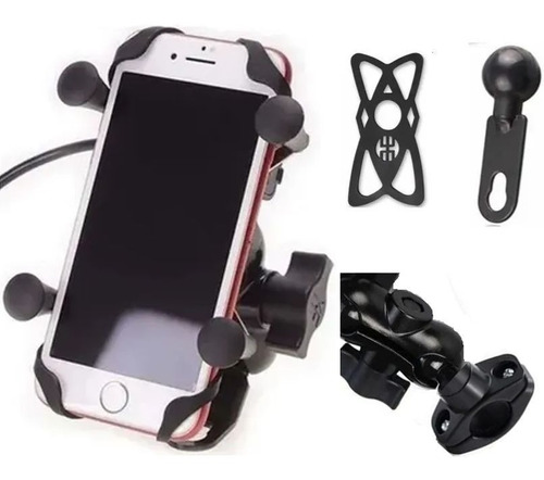 Base Soporte Porta Celular Moto Con Cargador Usb Switch Ram