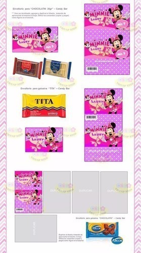 Kit Imprimible Minnie Mouse Candy Bar Invitaciones Y Mas !