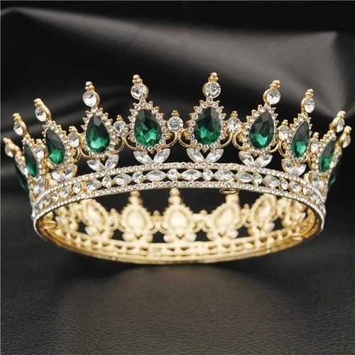 Imagen 2 de 2 de Corona De Lujo Cristal Verde Dorado Princesa Xv Años
