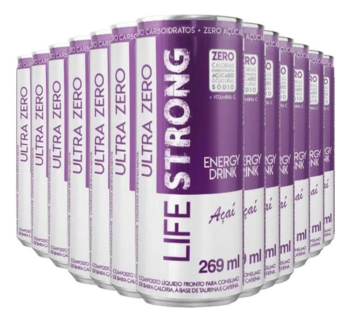 Energético Life Strong Energy Drink 12 Unidades Sabor Açai