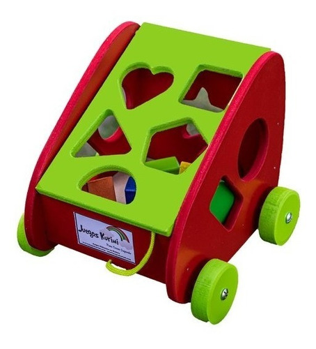 Carrito Carro Bloques Figuras Geometricas Madera Infantil