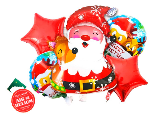 Globo Papa Noel Santa Reno Feliz Navidad Fin De Año Rojo