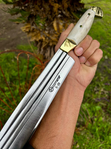 Cuchillo Premium Corneta Tres Rayas 30cm De Hoja Con Vaina Cuchillo Corneta De 3 Rayas En 30cm De Hoja, Asta/bronce