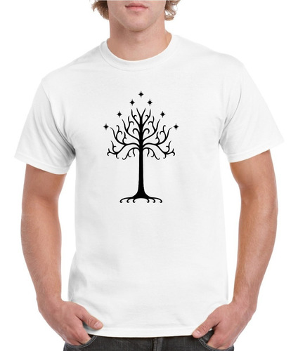 Polera Hombre Estampado Árbol Blanco De Gondor.