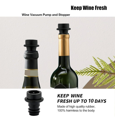 Bomba De Vacío Para Vino + 4 Tapones Extractores De Aire
