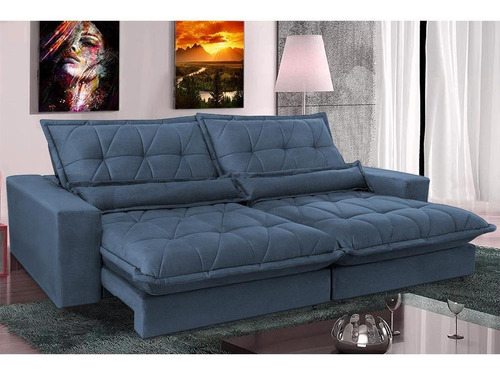 Cama Inbox Soft  Sofa Retrátil Reclinável Pocket  2,52m Azul