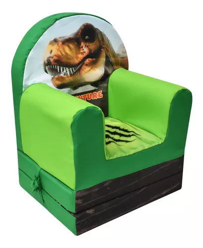 Sillon Infantil Convertible A Cama De Espuma Dinosaurios Color Verde