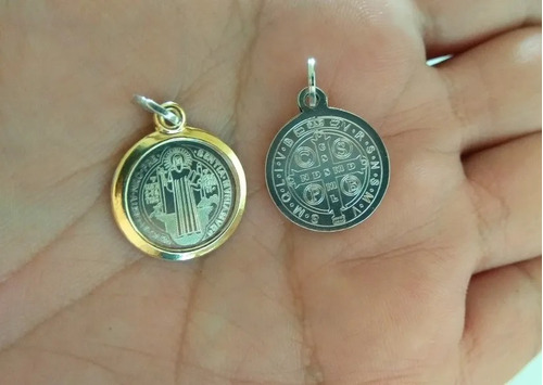 1 Medalla San Benito En Plata 925 Con Oro Dije 18mm Diametro