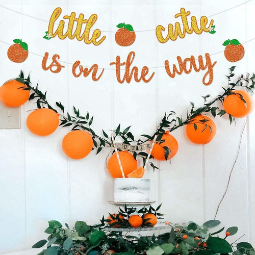 Little Cutie Is On The Way Banner Baby Shower Mandarine Tema