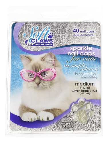 Feline Nail Caps - 40 Nail Caps Y Adhesivo Gatos (silve...