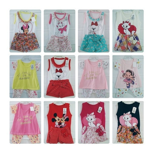 Kit Atacado 05 Conj 2 Pcs Roupa Menina Infantil 1 2 3  Anos