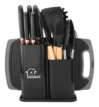 Comprar Kit Utensílios Cozinha 19 Peças Silicone Cabo Madeira Facas