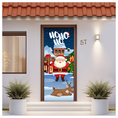 Capa De Porta Decoração Festa Tecido Com Elástico 0,85x2,10m Cor Papai Noel Natal ANV-2879