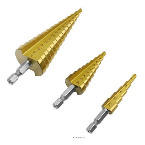 Imagen 8 de 10 de 3 Brocas Mechas Cónicas Escalonadas Metal 4-12 4-20 4-32 Mm