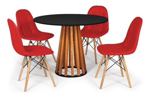 Mesa Jantar Talia Amadeirada Preta 100cm + 4 Cadeiras Botonê Cor Vermelho