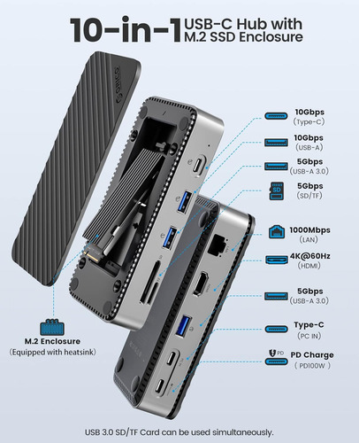 Docking Station Orico Dpm2p9 10 En 1 Ssd M2