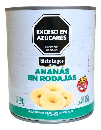 Anana En Almibar En Rodajas Siete Lagos X 850 Gr