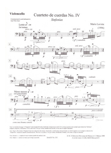 Mario Lavista: Cuarteto De Cuerdas No.iv Sinfonías (partes).