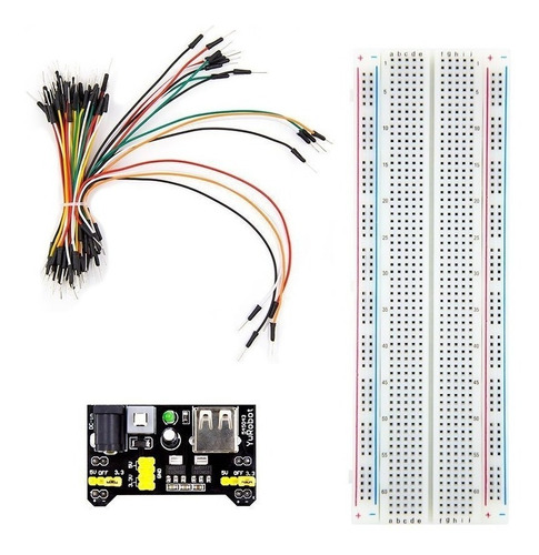 Kit Protoboard 830 Puntos Experimentador Con Fuente Y Cables