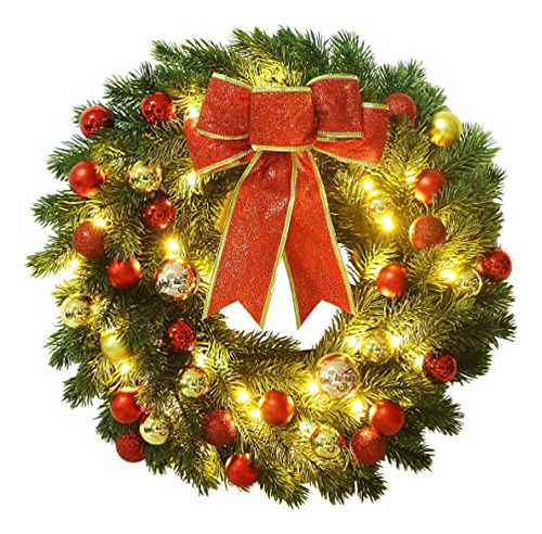 Lulu Home Pre-lit Christmas Wreath With Hook, Battery Opera