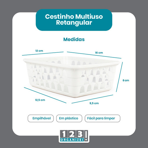 Cesto Multiuso Organizador Pequeno 16x12x6cm Branco