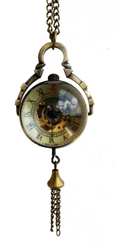 Reloj De Bolsillo Redondo Vintage Dorado Mecanico De Cuerda
