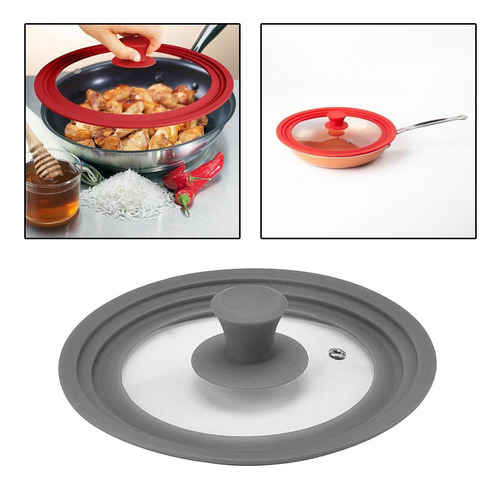 Tapas De Vidrio De Silicona Universales 24 A 26 A 28cm Gris
