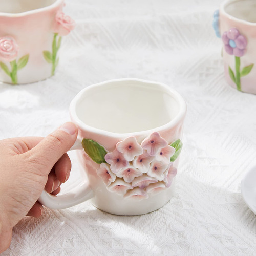 * Taza De Café De Flores 3d Con Tulipán Rosa, Taza De