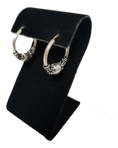 Aretes Argollas 2.3 Moda Mujer Con Dona En Plata Quemada 950