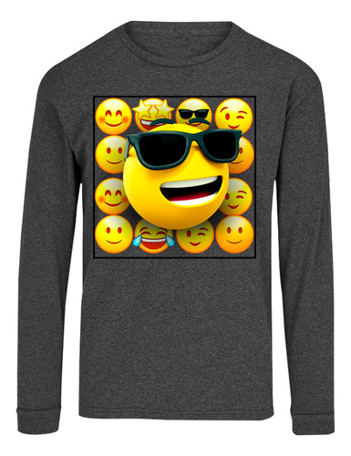 Playera Jaspeada Hombre Estampado De Moda Manga Larga Emoji