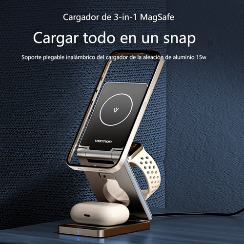 Cargador Inalámbrico 3 En 1 Vention Magsafe Gris