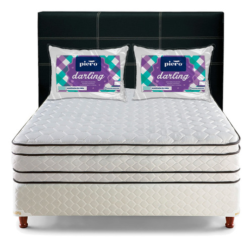 Combo Sommier Piero Resortes 2 Plazas + Respaldo Y Almohadas