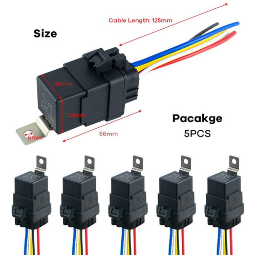 5x Relé Y Arnés Impermeables Cables De 12 Vcc 4 Pines