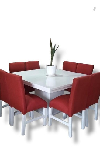 Juego de comedor LM Amoblamientos LM Amoblamientos Cuadrada color blanco con 8 sillas diseño liso mesa de 140cm de largo máximo x 140cm de ancho x 80cm de alto