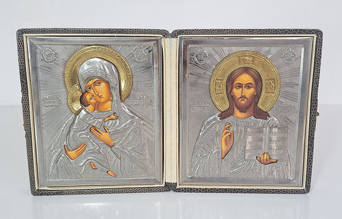 Iconos Religiosos Ortodoxo Ruso En Estuche Antiguo (Usado)