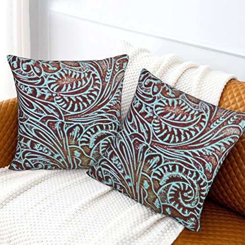 Mahito Set Of 2 Throw Pillow Cover Southwestern Aqua Brown T