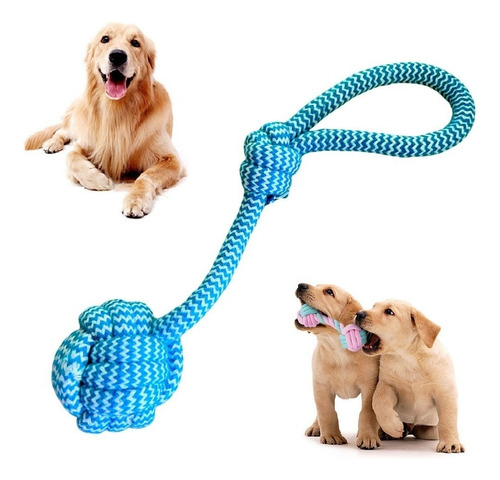 Brinquedos Pet Mordedores Bola Corda Grande Para Cães Dental Cor Azul / Branco 33 Cm