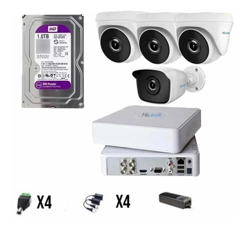 Kit 4 Camaras De Seguridad Y Vigilancia Hd 720p Hilook 1tb