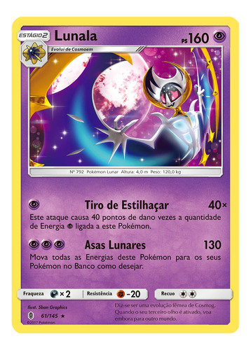 Pokemon Lunala 61/145 Portugues Reverse Guardians Rising Gri