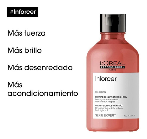 Imagen 2 de 4 de Shampoo Fortalecedor Con B6 Y Biotin Inforcer Loreal 300ml
