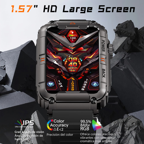 Smartwatch Hancdon Kr88 Reloj Inteligente Deportivo 2atm Resistente Al Agua Negro 1.57'' Y Llamada Bluetooth Y Medición De Presión Arterial