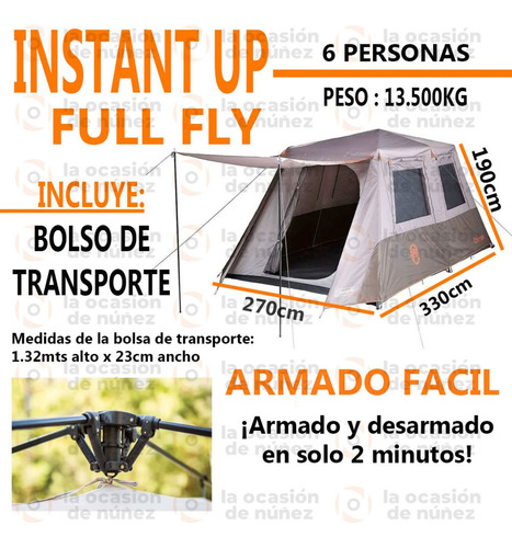 Imagen 3 de 9 de Carpa 6 Persons Coleman Instant Full Fly Autoarmable Camping